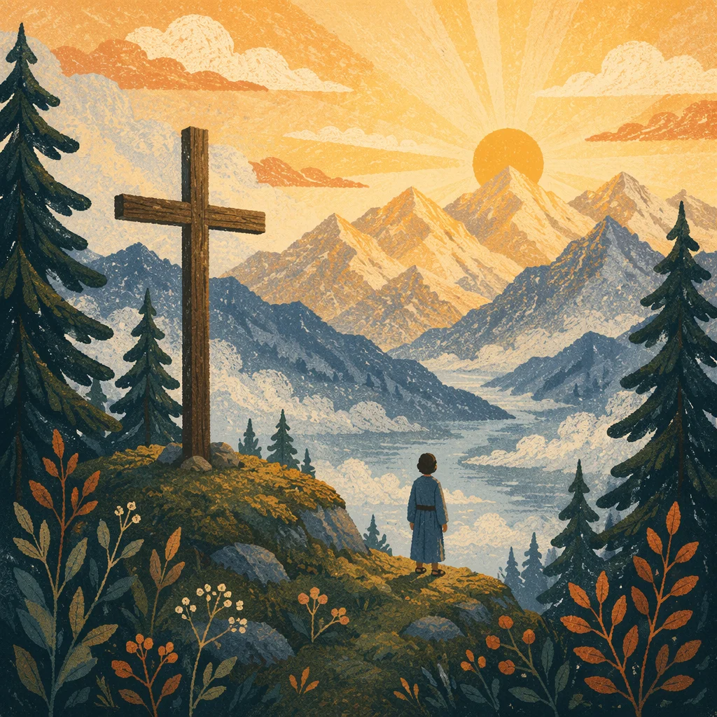 Golden Sunrise Cross Over Evergreen Mountains