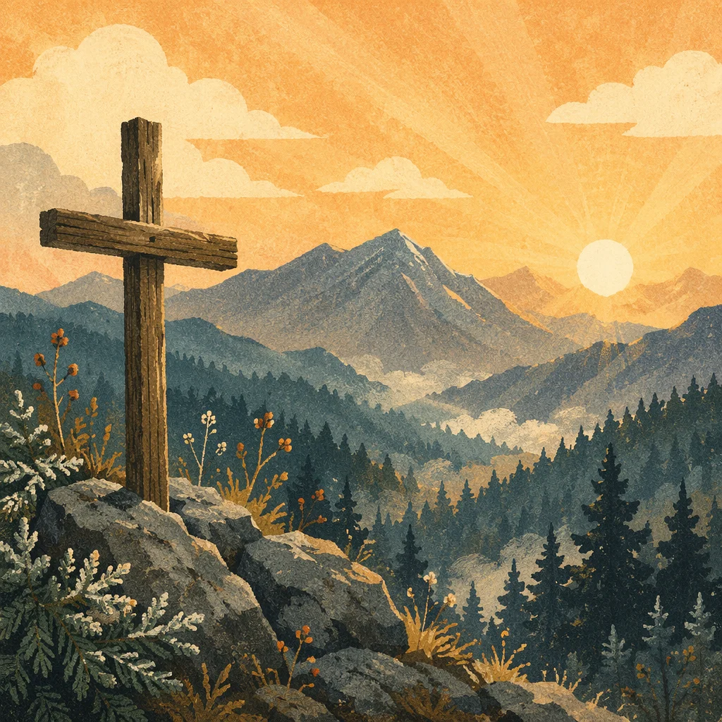 Golden Sunrise Cross Over Evergreen Mountains