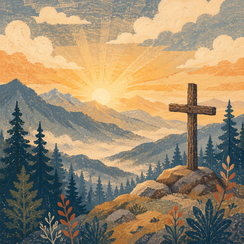 Golden Sunrise Cross Over Evergreen Mountains