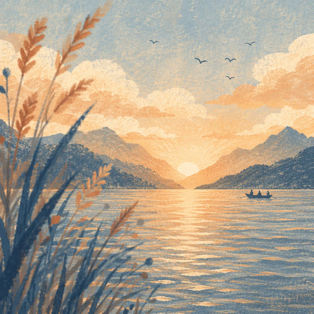 Golden Sunrise Over Evergreen Mountain Lake