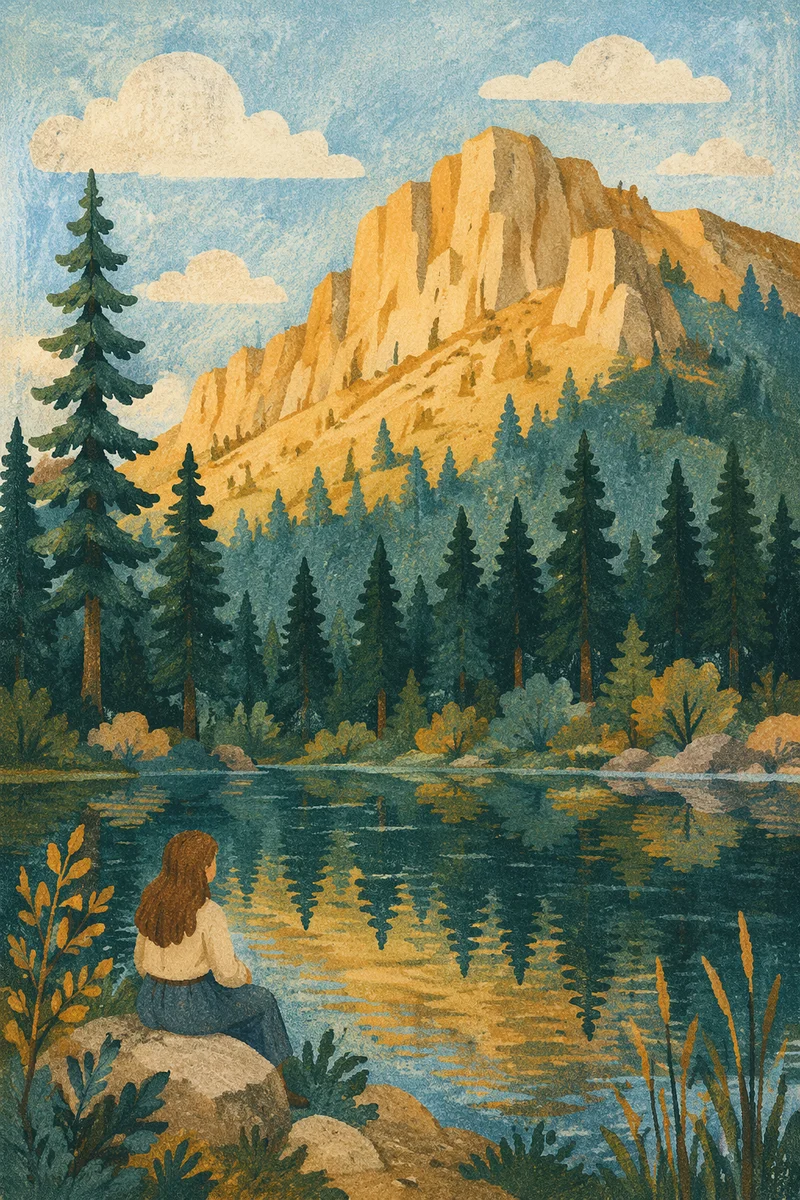 Golden Sunrise Over Evergreen Mountain Lake