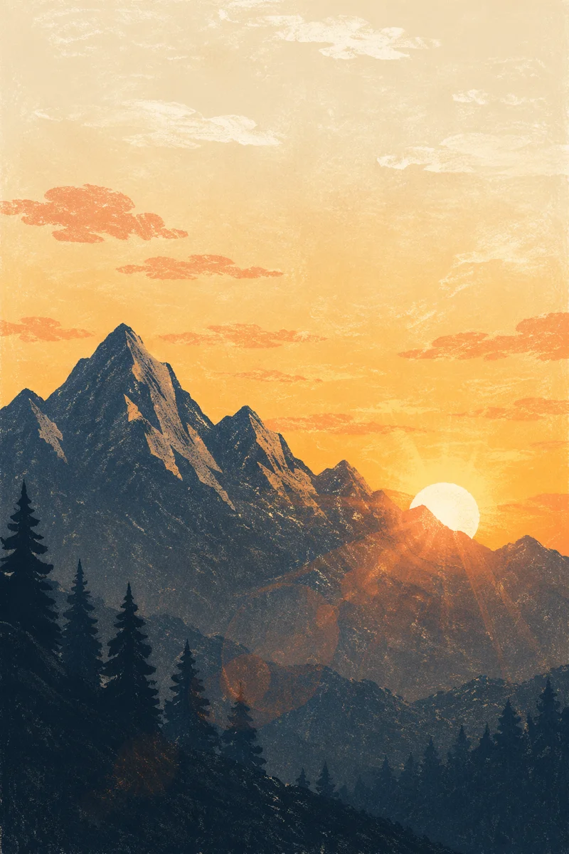 Golden Sunrise Over Evergreen Mountain Range