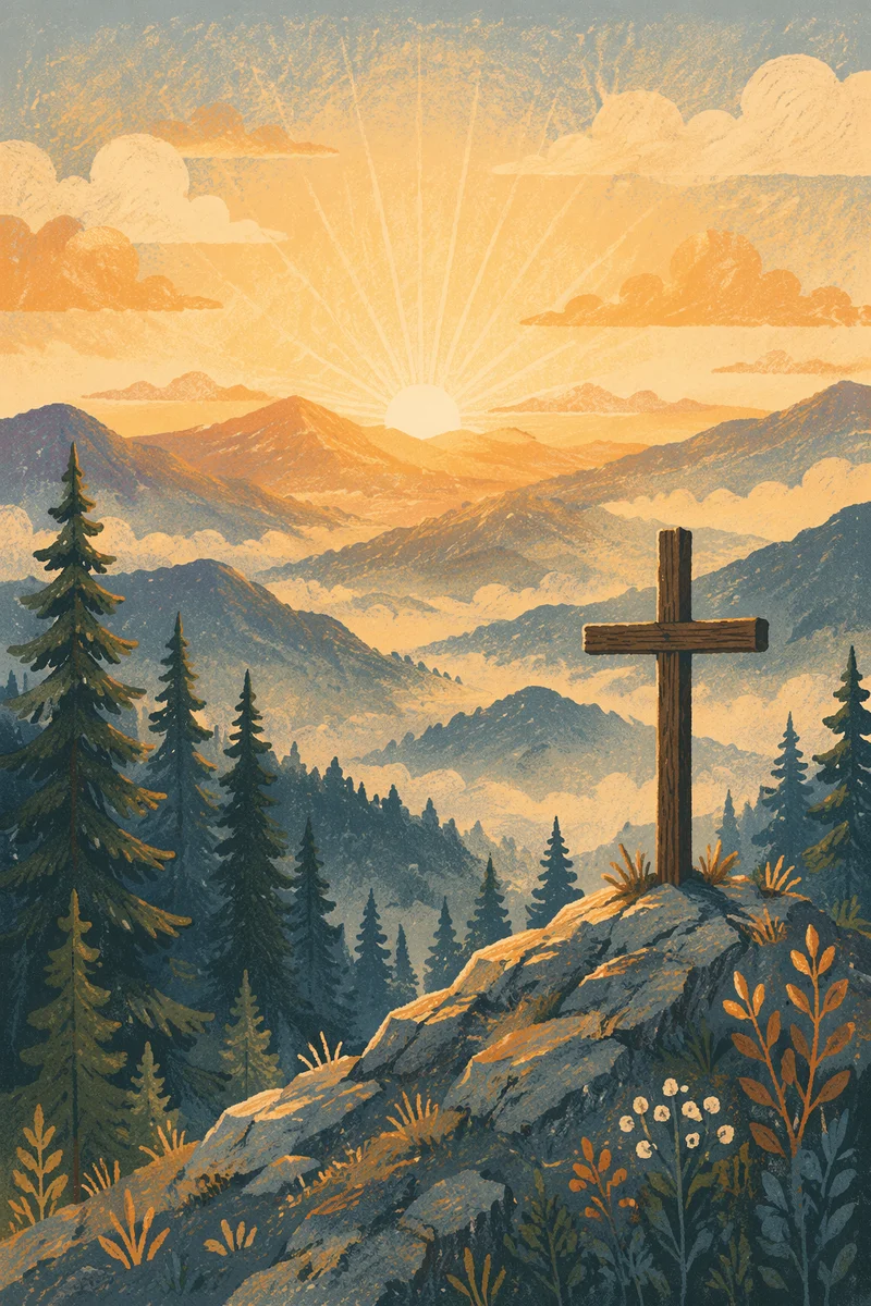 Golden Sunrise Cross Over Evergreen Mountains
