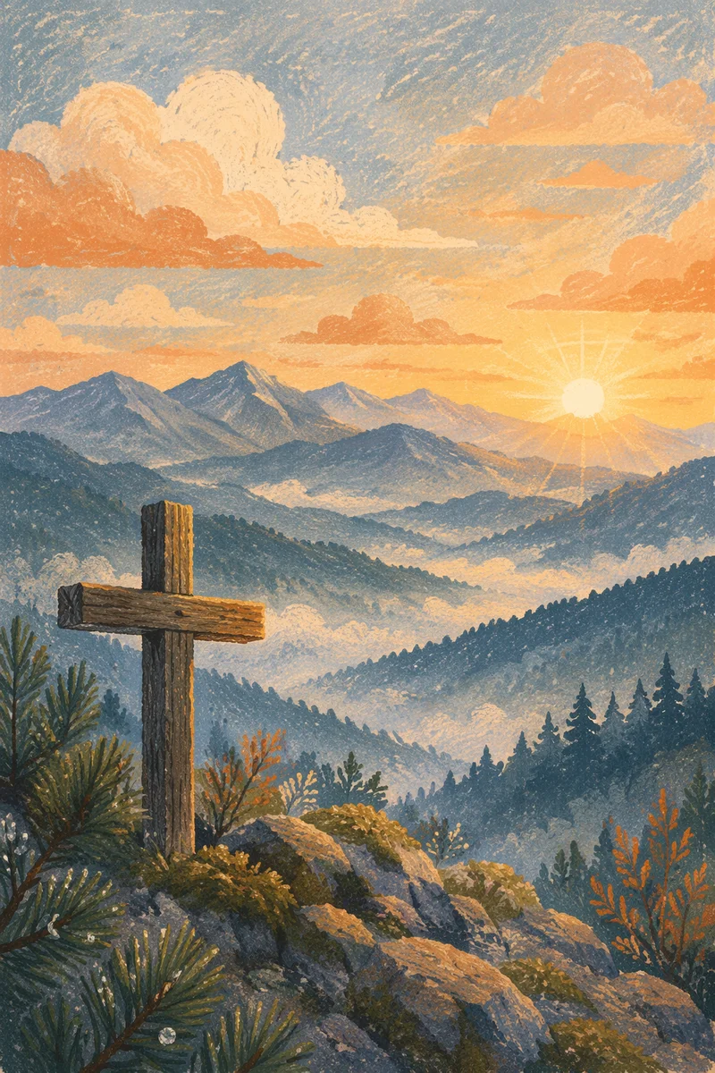 Golden Sunrise Cross Over Evergreen Mountains