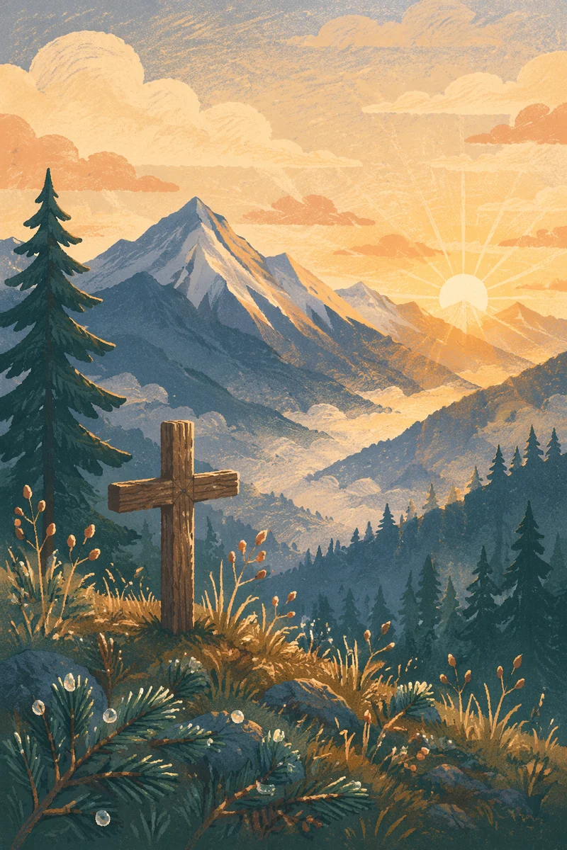 Golden Sunrise Cross Over Evergreen Mountains