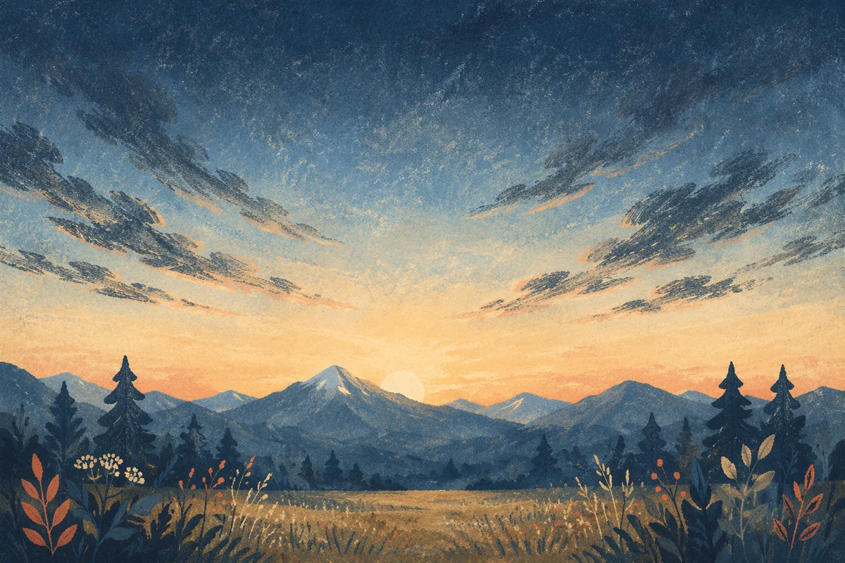 Golden Sunrise Over Evergreen Mountain Range