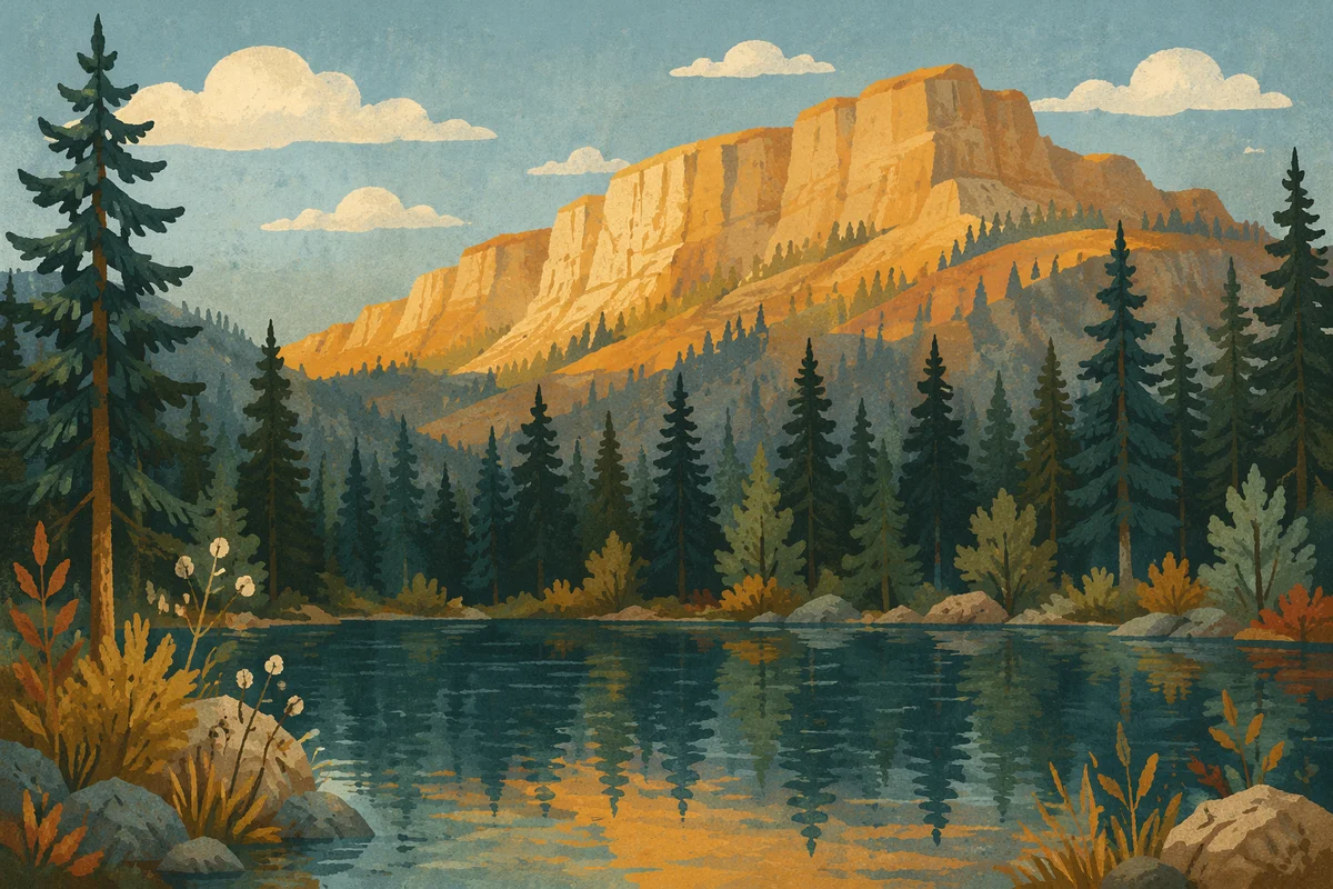 Golden Sunrise Over Evergreen Mountain Lake