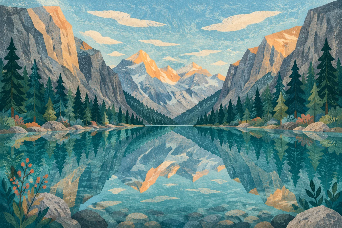 Golden Sunrise Over Evergreen Mountain Lake