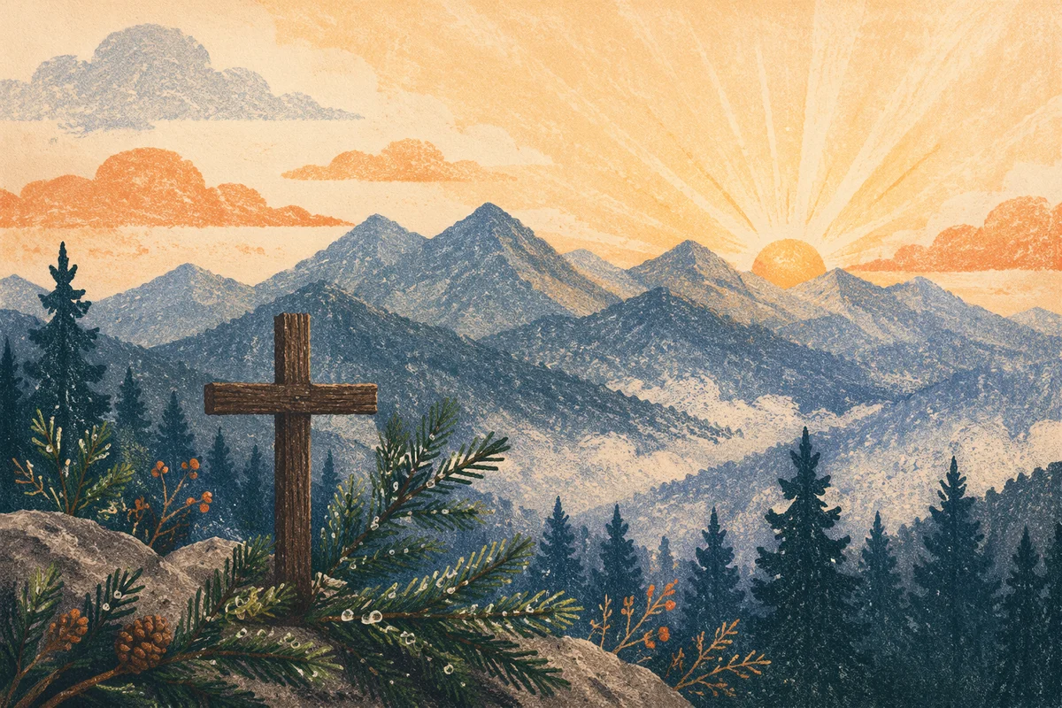 Golden Sunrise Cross Over Evergreen Mountains