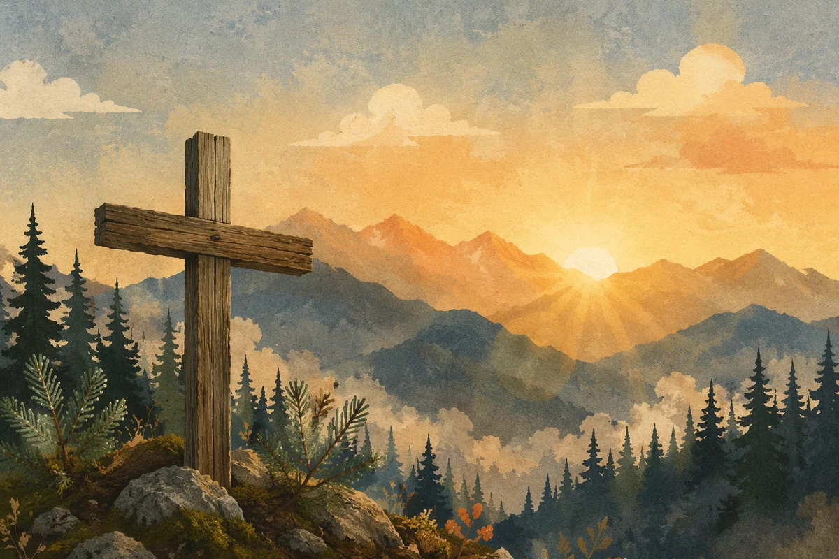 Golden Sunrise Cross Over Evergreen Mountains