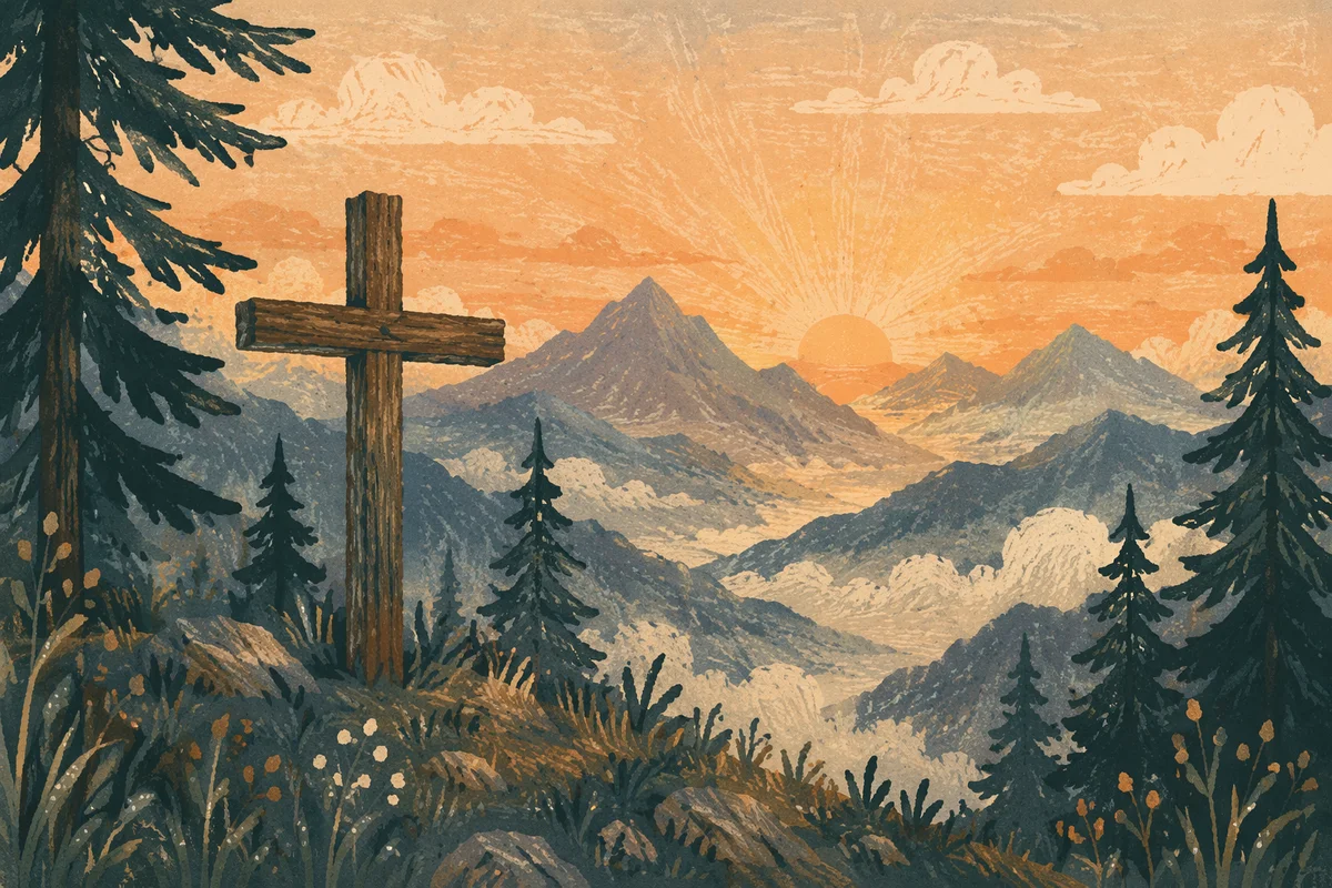 Golden Sunrise Cross Over Evergreen Mountains