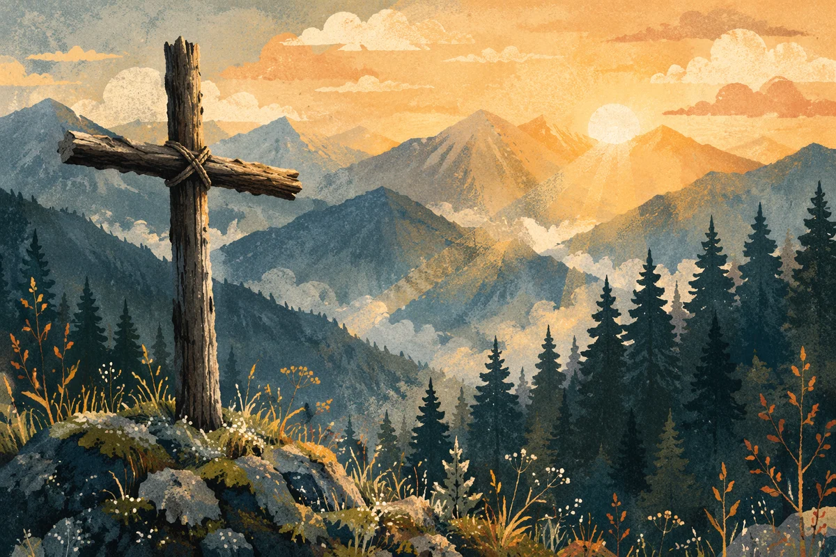 Golden Sunrise Cross Over Evergreen Mountains