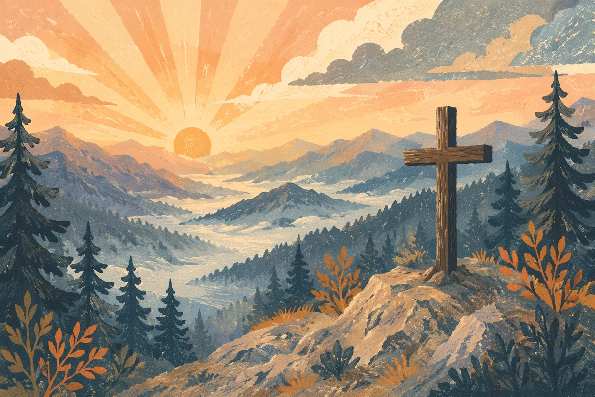 Golden Sunrise Cross Over Evergreen Mountains