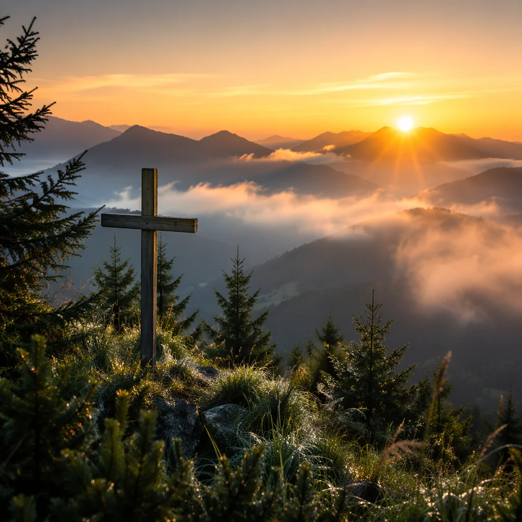 Golden Sunrise Cross Over Evergreen Mountains