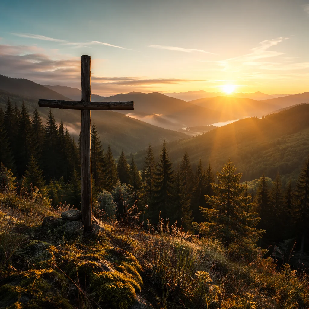 Golden Sunrise Cross Over Evergreen Mountains
