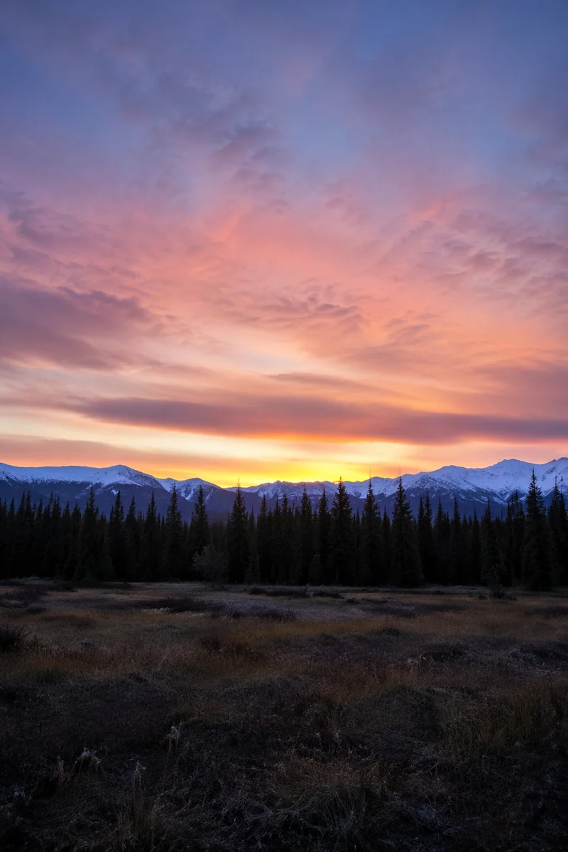 Golden Sunrise Over Evergreen Mountain Wilderness