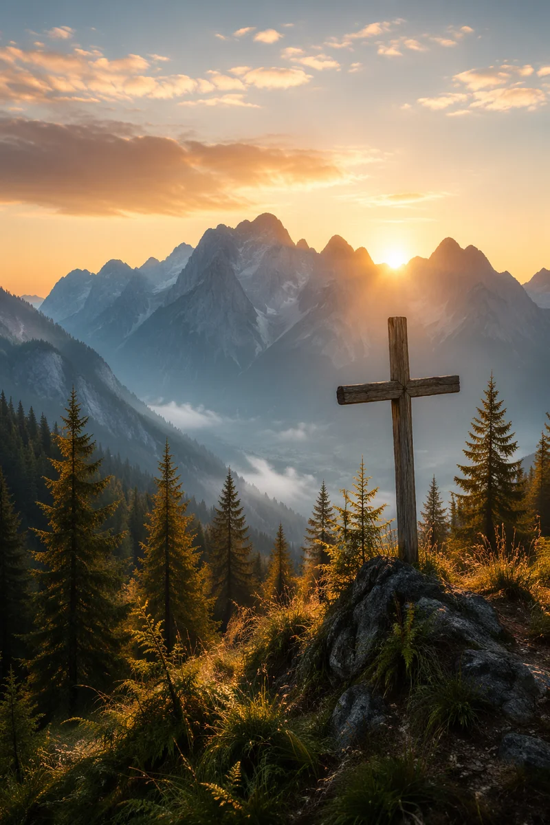 Golden Sunrise Over Evergreen Mountain Cross