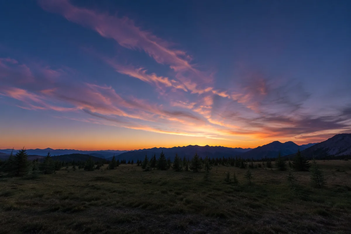 Golden Dawn Over Evergreen Mountain Range