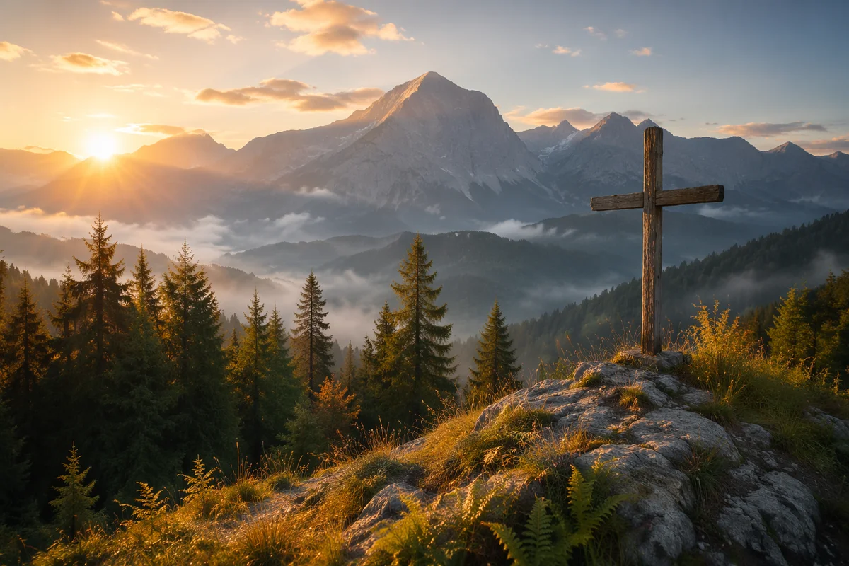 Golden Sunrise Cross Over Evergreen Mountains