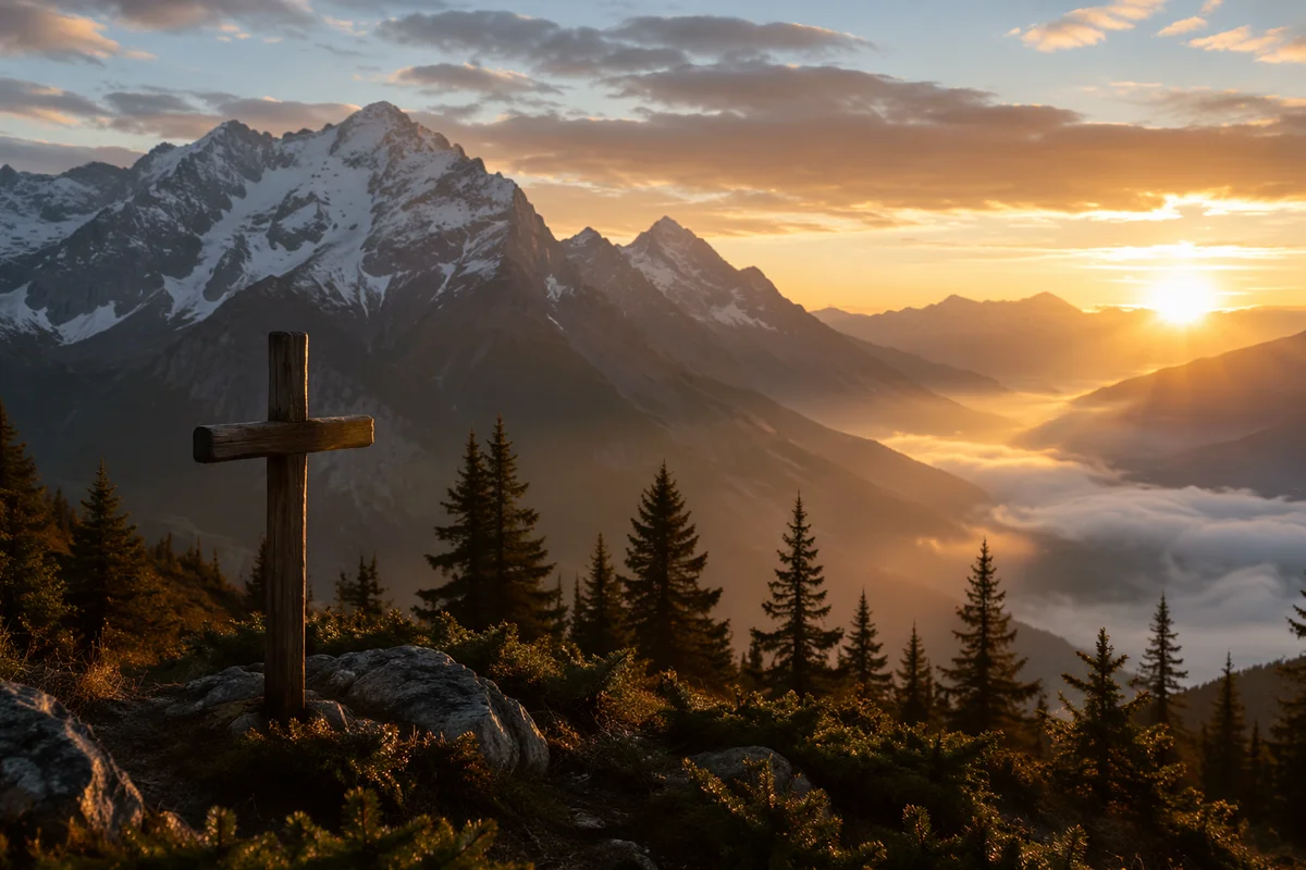 Golden Sunrise Cross Over Evergreen Mountains