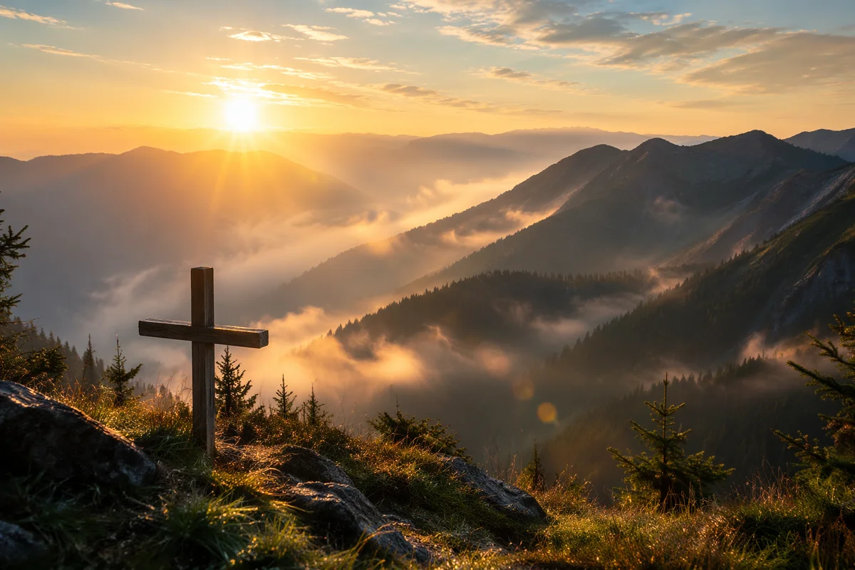Golden Sunrise Cross Over Evergreen Mountains