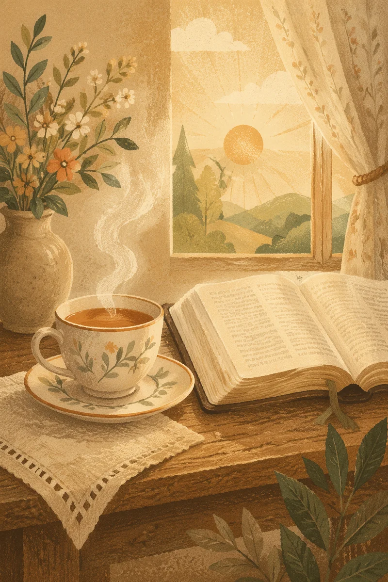 Morning Tea and Open Bible Still Life