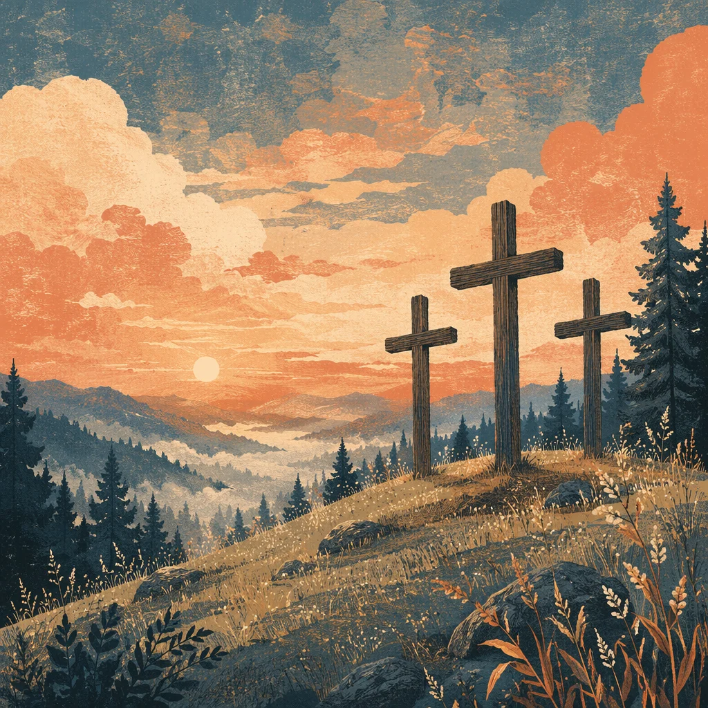 Three Crosses on Evergreen Sunset Hill