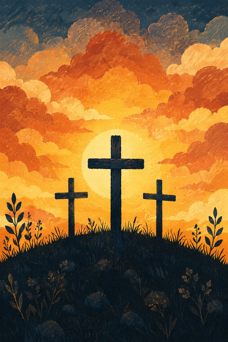 Three Crosses at Golden Sunset Hill