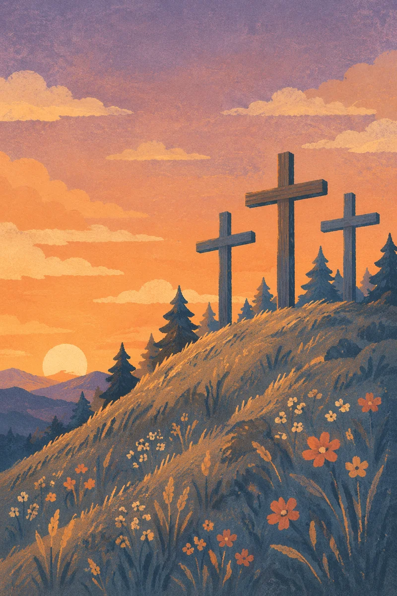 Three Crosses on Evergreen Sunset Hill
