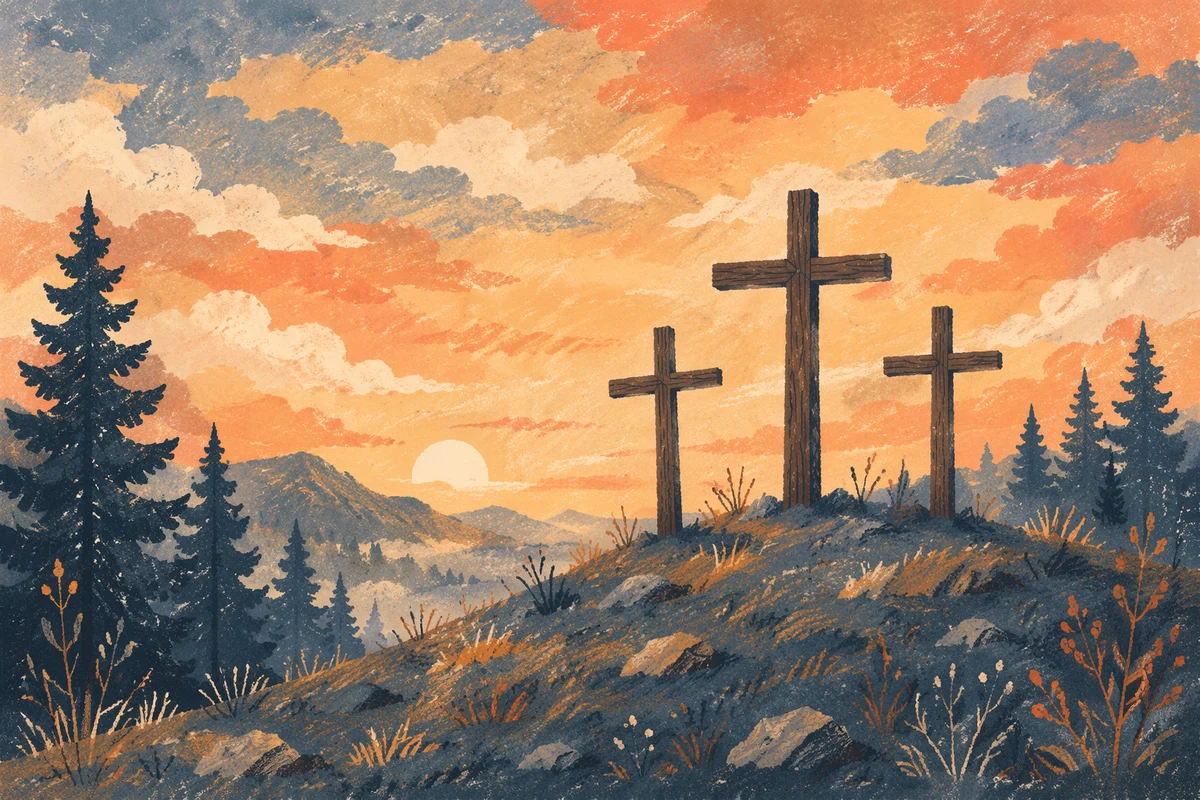 Three Crosses on Evergreen Sunset Hill