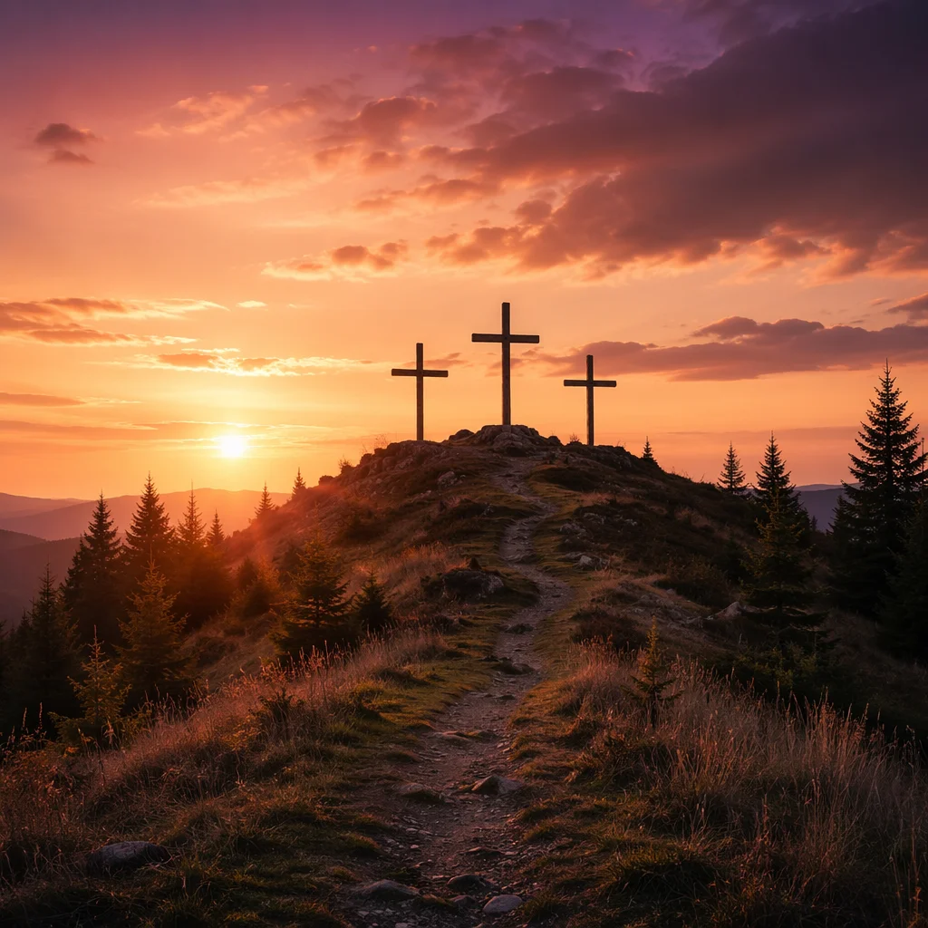 Three Crosses on Evergreen Sunset Hill