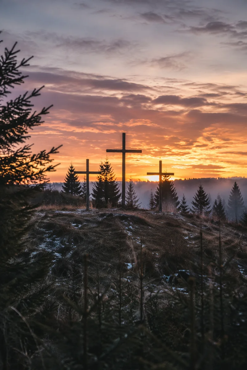 Three Crosses at Evergreen Sunset