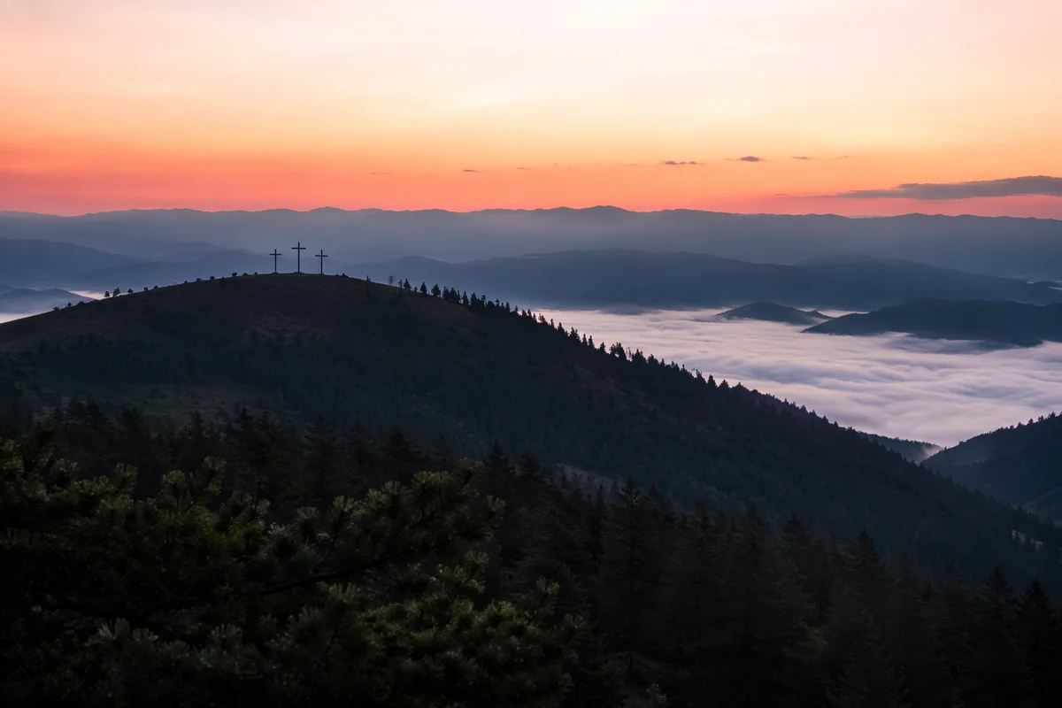 Three Crosses on Evergreen Sunset Hill