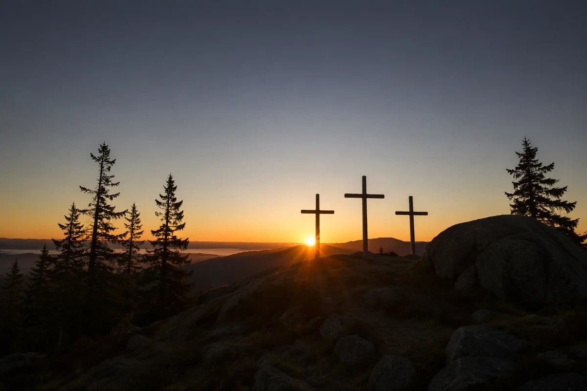 Three Crosses at Evergreen Sunset