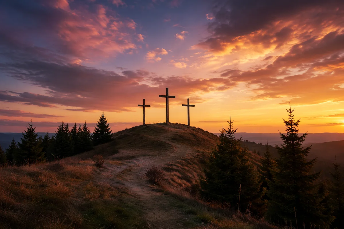 Three Crosses on Evergreen Sunset Hill