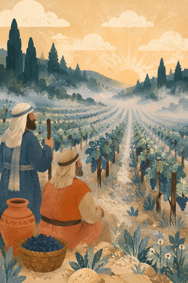 Morning Mist Over Curved Vineyard Rows