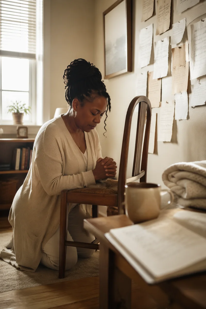Woman Praying in Quiet War Room