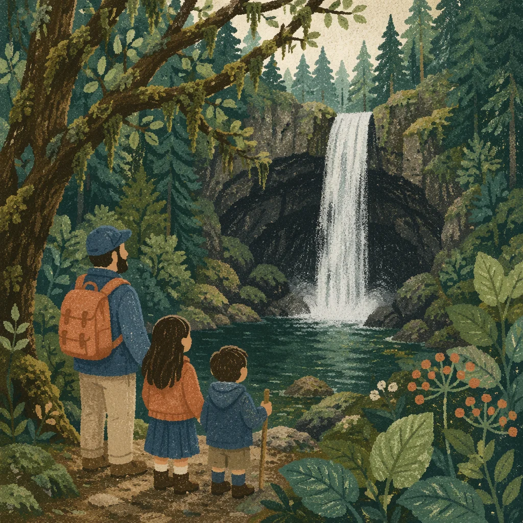 Evergreen Forest Waterfall in Quiet Reverence