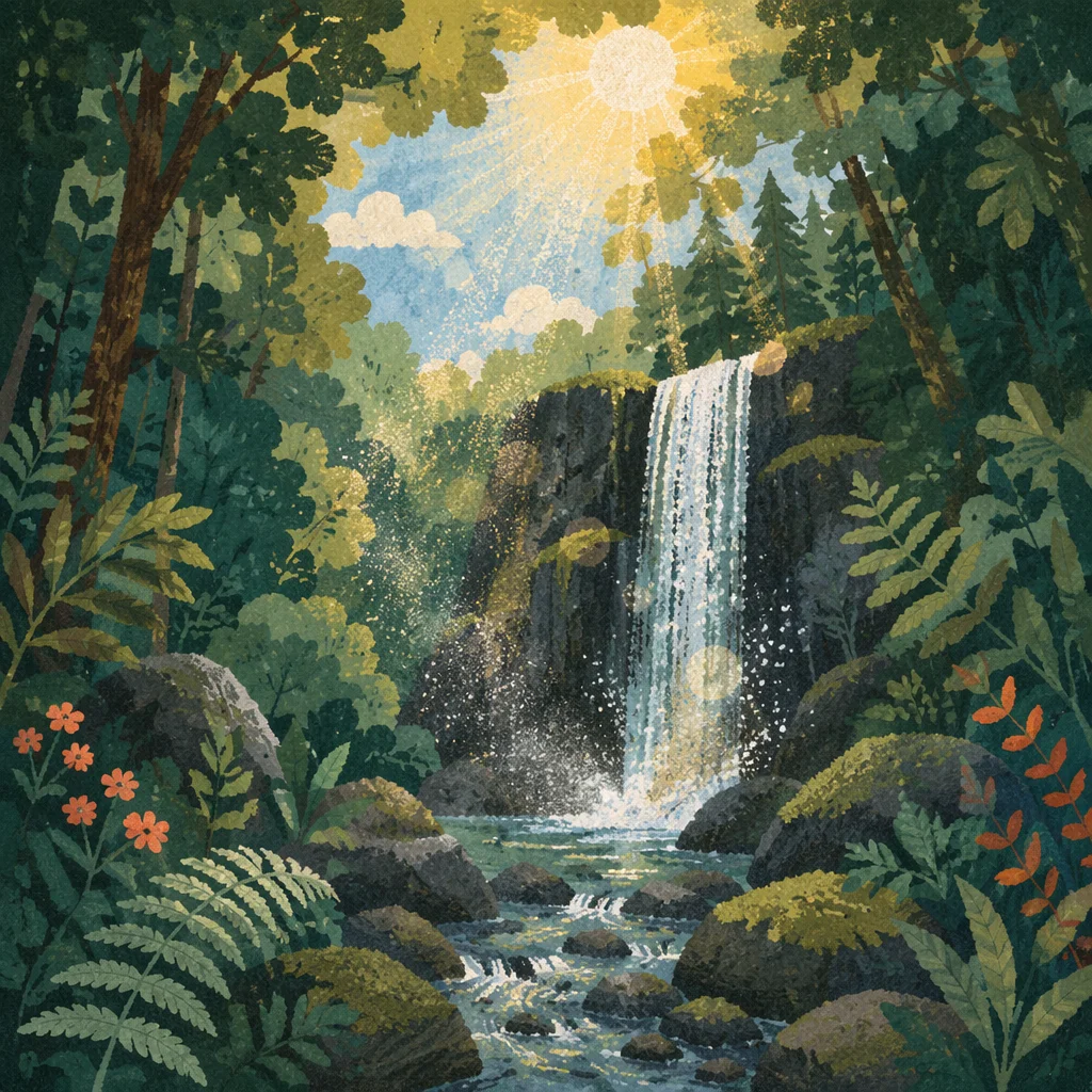 Secluded Waterfall in Evergreen Rainforest