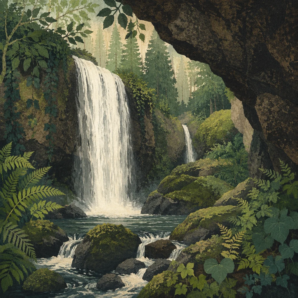 Secluded Evergreen Forest Waterfall Ravine
