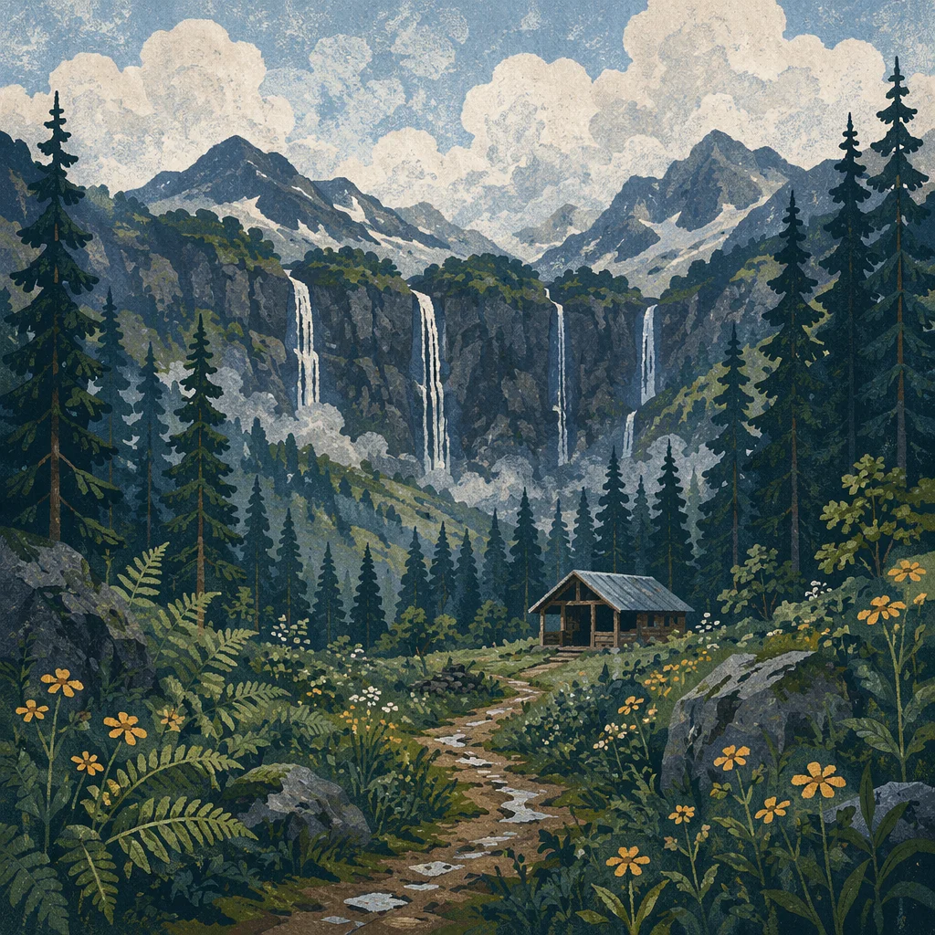 Evergreen Forest Waterfall Valley Retreat