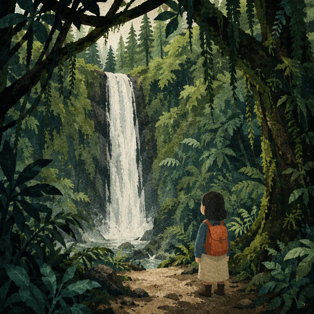 Secluded Waterfall in Evergreen Forest