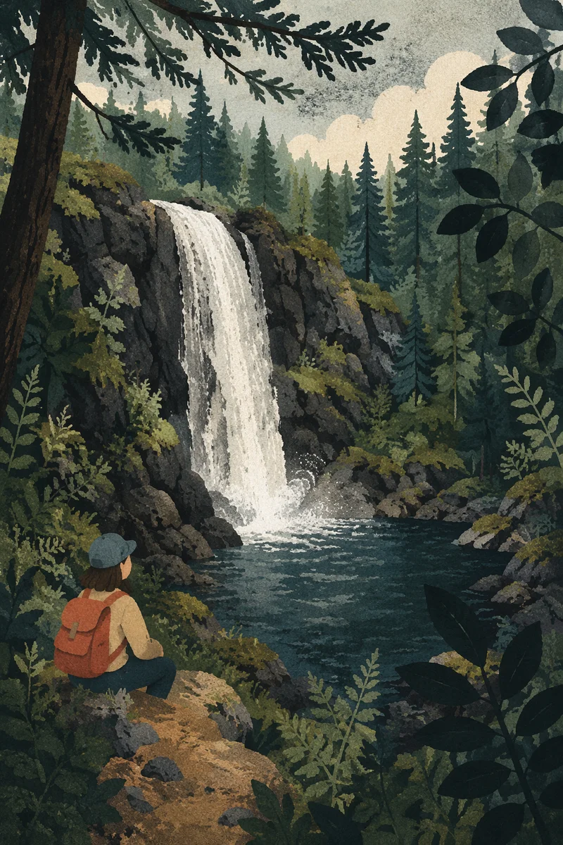 Secluded Evergreen Waterfall in Forest Pool