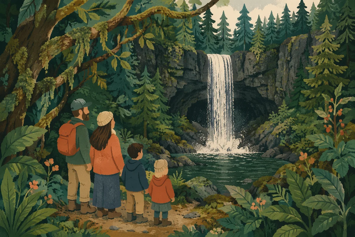 Evergreen Forest Waterfall in Reverent Light