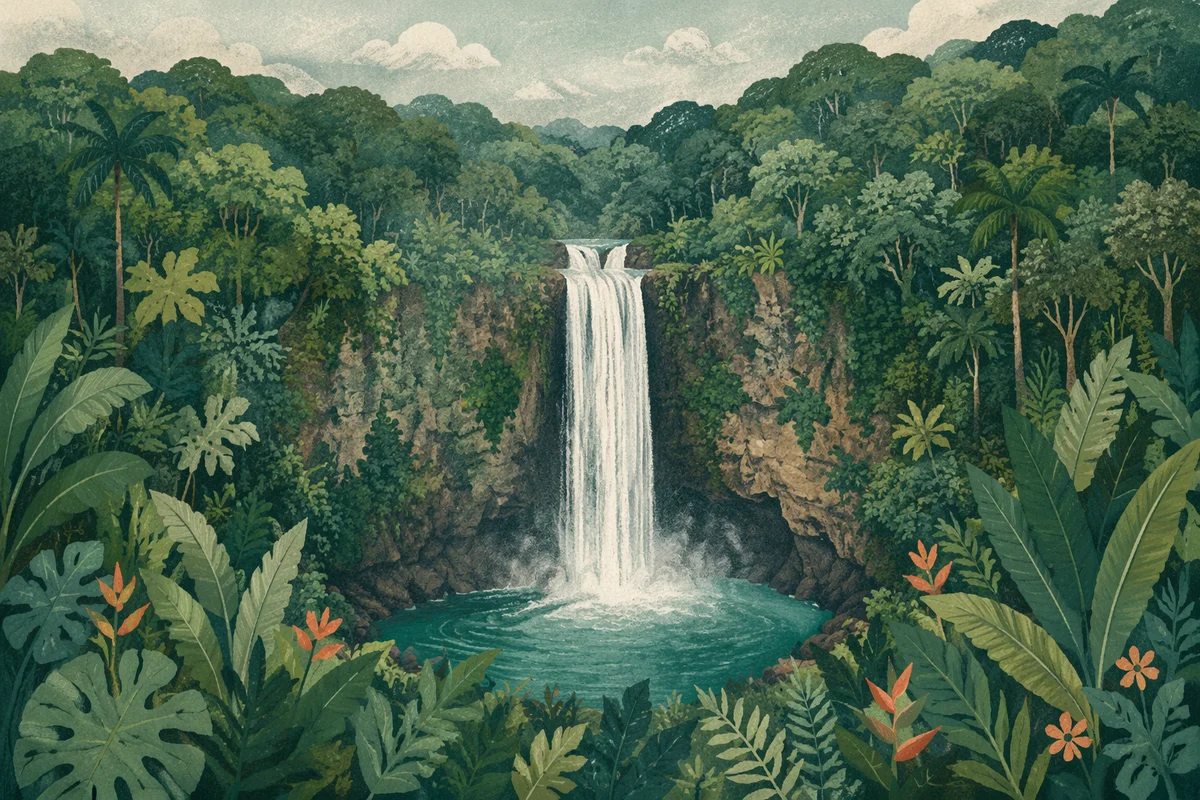 Serene Waterfall in Evergreen Rainforest