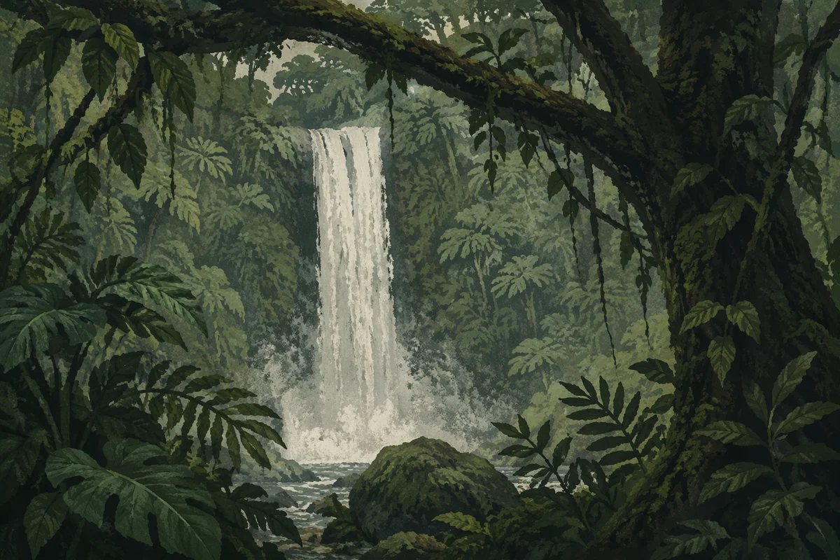 Secluded Waterfall in Evergreen Rainforest