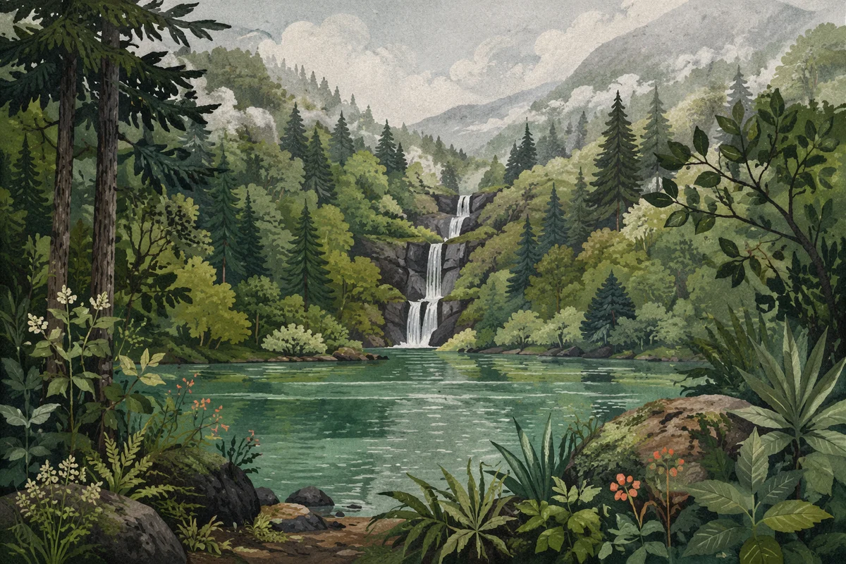 Emerald Forest Waterfall After Rain