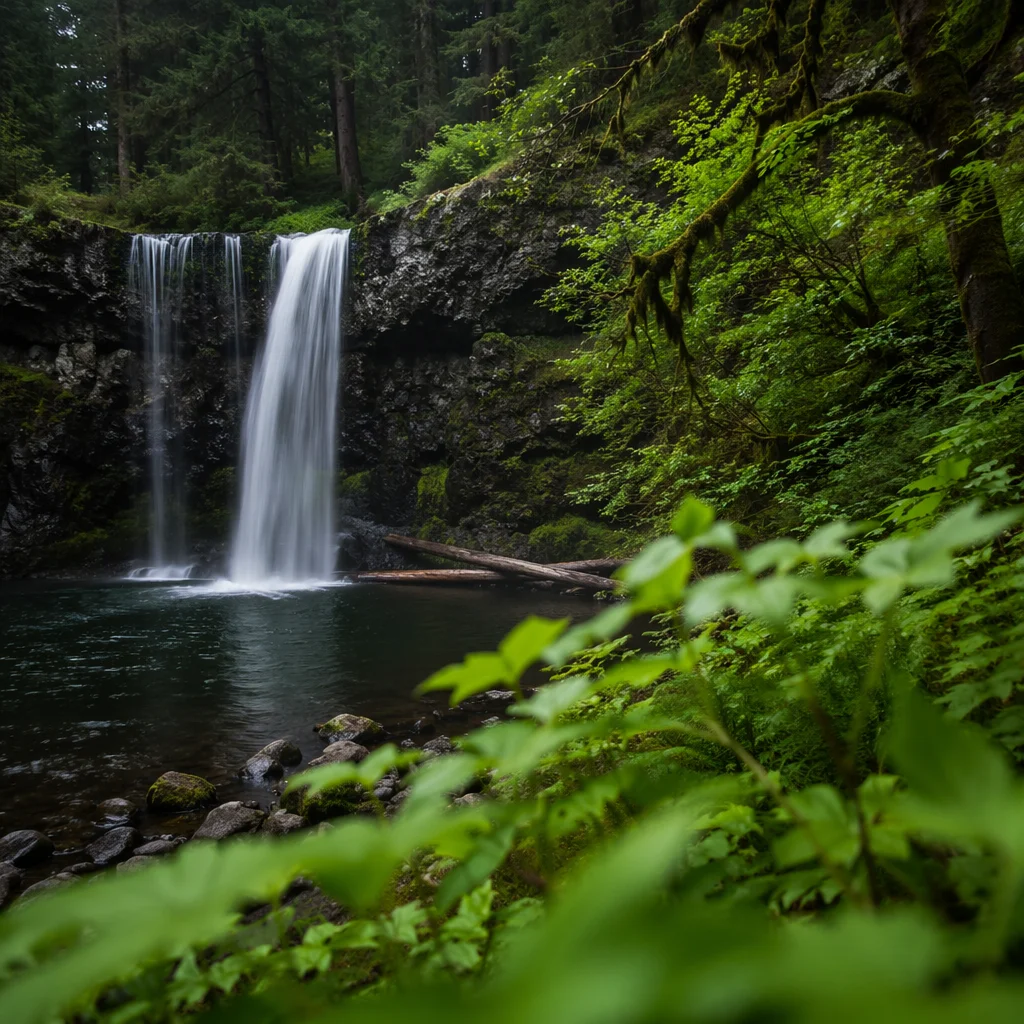 Secluded Evergreen Forest Waterfall