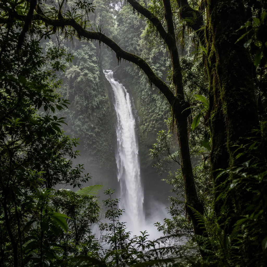 Secluded Waterfall in Evergreen Rainforest