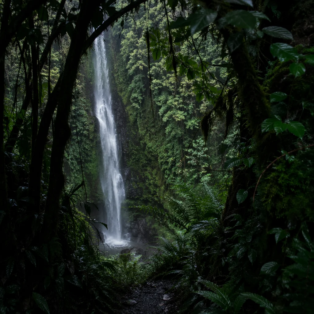 Secluded Waterfall in Evergreen Rainforest